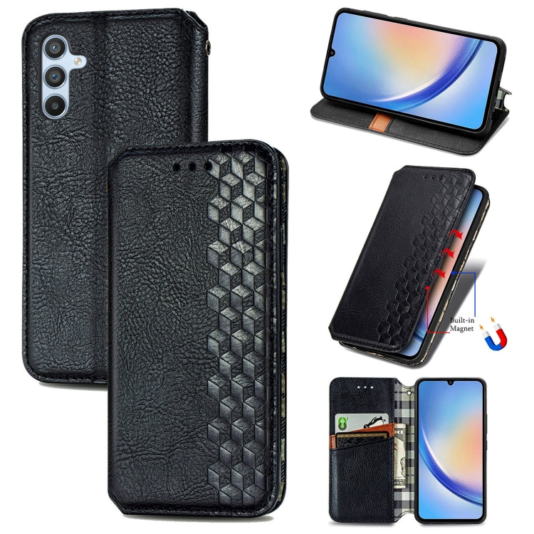 Custodia per telefono in pelle magnetica pressata a griglia cubica, For Samsung Galaxy A34 5G
