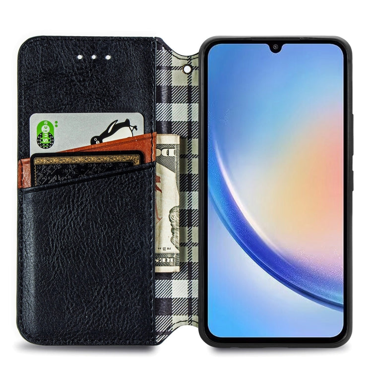 Custodia per telefono in pelle magnetica pressata a griglia cubica, For Samsung Galaxy A34 5G
