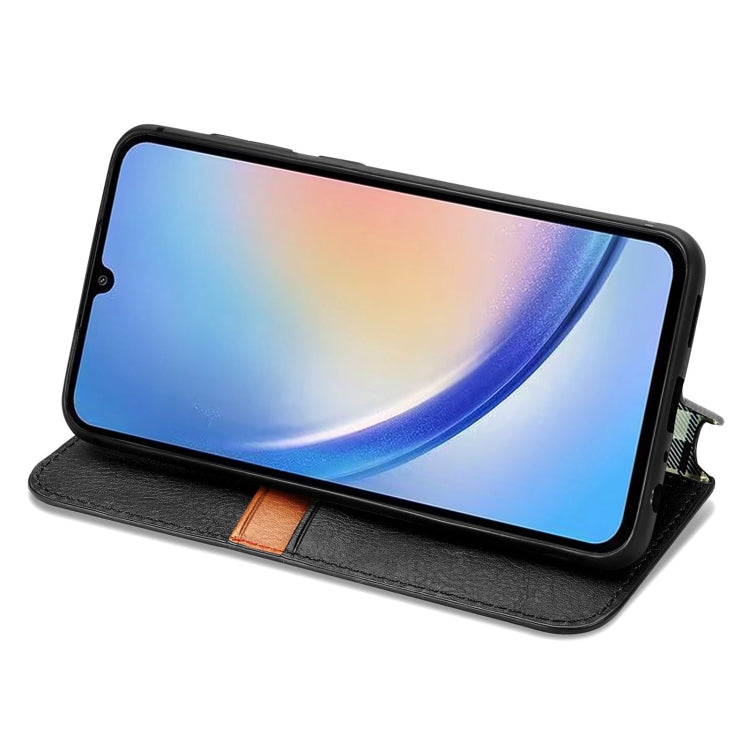 Custodia per telefono in pelle magnetica pressata a griglia cubica, For Samsung Galaxy A34 5G