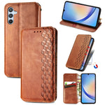 Custodia per telefono in pelle magnetica pressata a griglia cubica, For Samsung Galaxy A34 5G