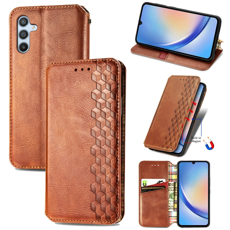 Custodia per telefono in pelle magnetica pressata a griglia cubica, For Samsung Galaxy A34 5G