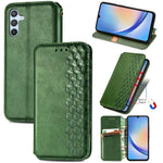 Custodia per telefono in pelle magnetica pressata a griglia cubica, For Samsung Galaxy A34 5G