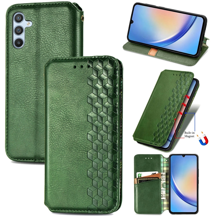 Custodia per telefono in pelle magnetica pressata a griglia cubica, For Samsung Galaxy A34 5G