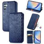 Custodia per telefono in pelle magnetica pressata a griglia cubica, For Samsung Galaxy A34 5G