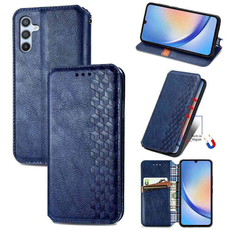 Custodia per telefono in pelle magnetica pressata a griglia cubica, For Samsung Galaxy A34 5G