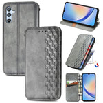 Custodia per telefono in pelle magnetica pressata a griglia cubica, For Samsung Galaxy A34 5G