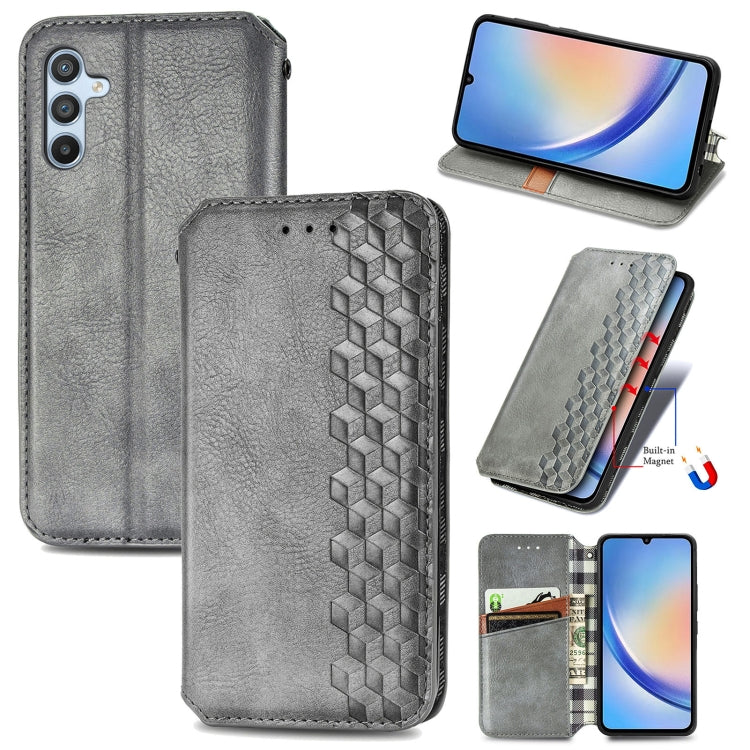 Custodia per telefono in pelle magnetica pressata a griglia cubica, For Samsung Galaxy A34 5G