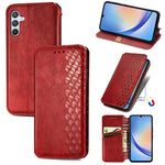 Custodia per telefono in pelle magnetica pressata a griglia cubica, For Samsung Galaxy A34 5G