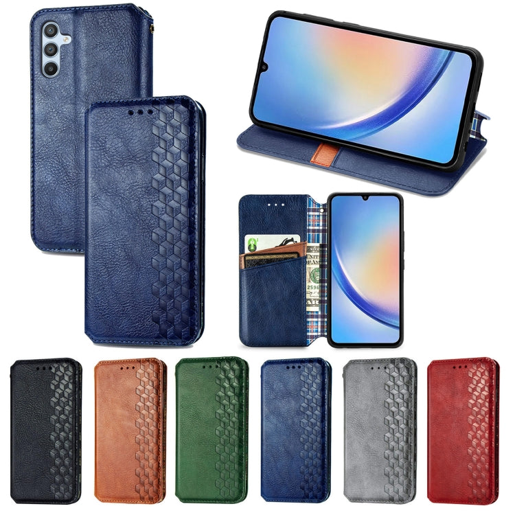Custodia per telefono in pelle magnetica pressata a griglia cubica, For Samsung Galaxy A34 5G
