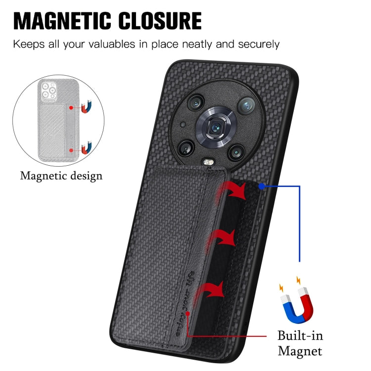 Custodia per telefono con borsa per carte magnetiche in fibra di carbonio, For Honor 80, For Honor Magic4 Lite, For Honor Magic5 Pro, For OPPO A16