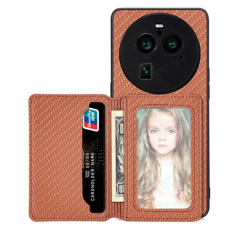 Custodia per telefono con borsa per carte magnetiche in fibra di carbonio, For OPPO A78, For OPPO A94 5G, For OPPO Find X6 Pro, For OPPO Find X6