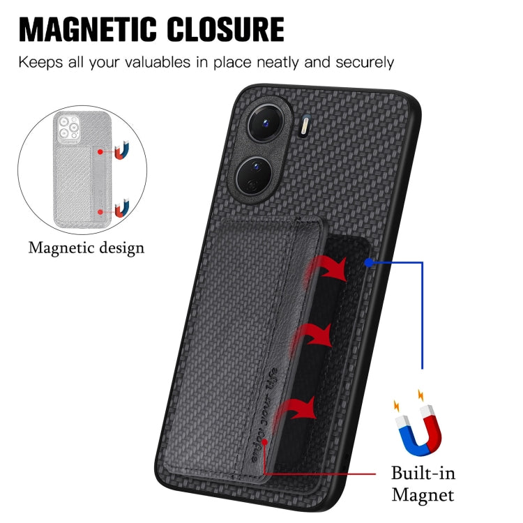 Custodia per telefono con borsa per carte magnetiche in fibra di carbonio, For vivo Y16, For vivo Y21, For Xiaomi 13 Lite, For Xiaomi Mi 11 Lite