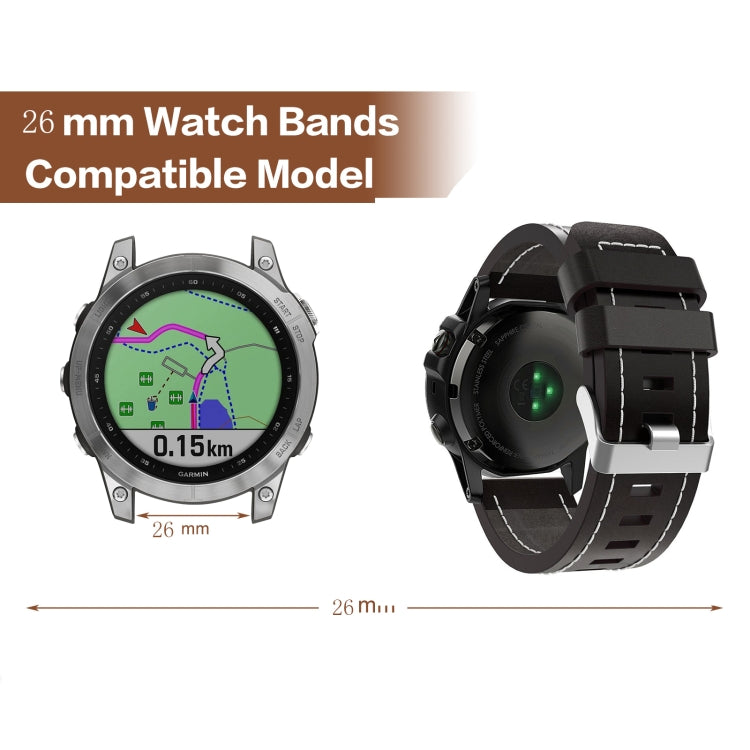 Cinturino per orologio con fibbia in acciaio in pelle cucita da 26 mm, For Garmin Fenix 5X Plus, For Garmin Fenix 3, For Garmin Fenix 3 HR, For Garmin Fenix 3 Sapphire, For Garmin Descent MK 1, For Garmin Descent MK 2, For Garmin Descent MK 2i         ...