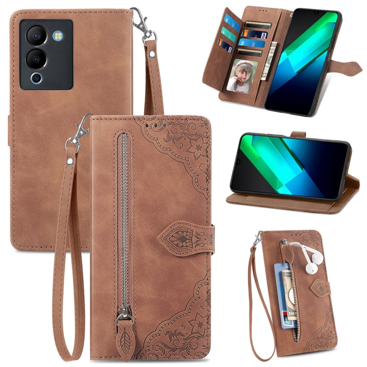 Custodia per telefono in pelle con cerniera fiore in rilievo, For Infinix Note 12 G96, For OnePlus Ace 2, For Tecno Pova Neo 5G, For vivo S15e