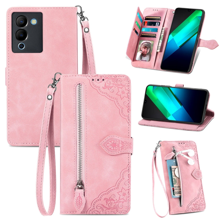 Custodia per telefono in pelle con cerniera fiore in rilievo, For Infinix Note 12 G96, For OnePlus Ace 2, For Tecno Pova Neo 5G, For vivo S15e