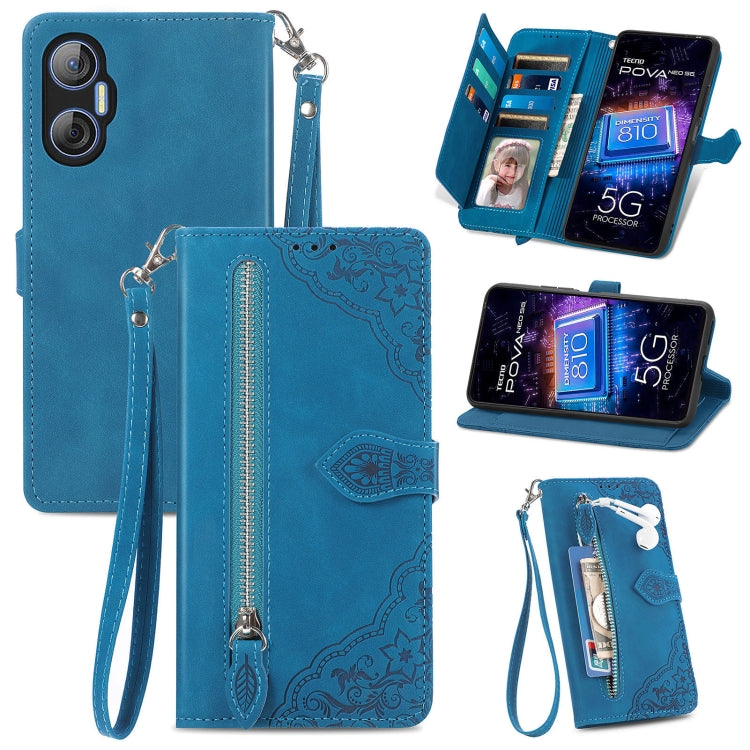 Custodia per telefono in pelle con cerniera fiore in rilievo, For Infinix Note 12 G96, For OnePlus Ace 2, For Tecno Pova Neo 5G, For vivo S15e