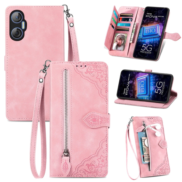 Custodia per telefono in pelle con cerniera fiore in rilievo, For Infinix Note 12 G96, For OnePlus Ace 2, For Tecno Pova Neo 5G, For vivo S15e