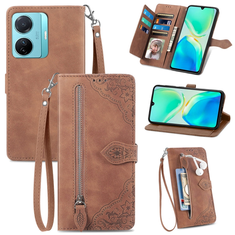 Custodia per telefono in pelle con cerniera fiore in rilievo, For Infinix Note 12 G96, For OnePlus Ace 2, For Tecno Pova Neo 5G, For vivo S15e