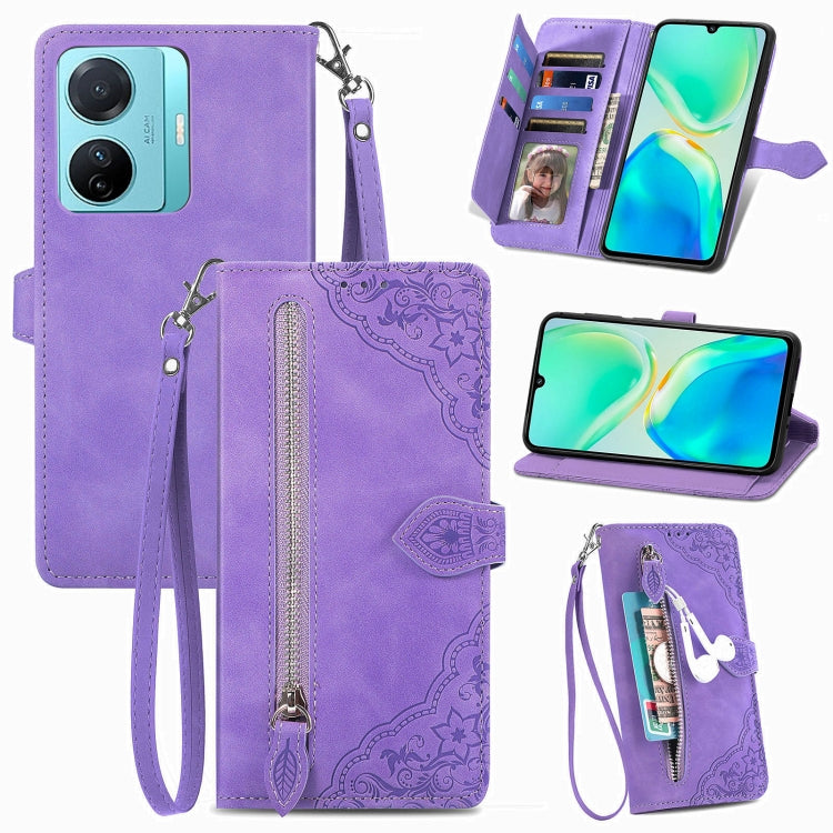 Custodia per telefono in pelle con cerniera fiore in rilievo, For Infinix Note 12 G96, For OnePlus Ace 2, For Tecno Pova Neo 5G, For vivo S15e