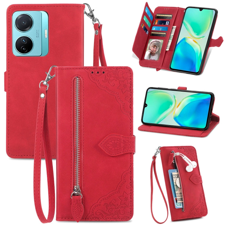 Custodia per telefono in pelle con cerniera fiore in rilievo, For Infinix Note 12 G96, For OnePlus Ace 2, For Tecno Pova Neo 5G, For vivo S15e