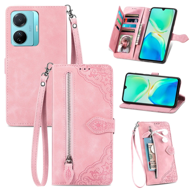 Custodia per telefono in pelle con cerniera fiore in rilievo, For Infinix Note 12 G96, For OnePlus Ace 2, For Tecno Pova Neo 5G, For vivo S15e
