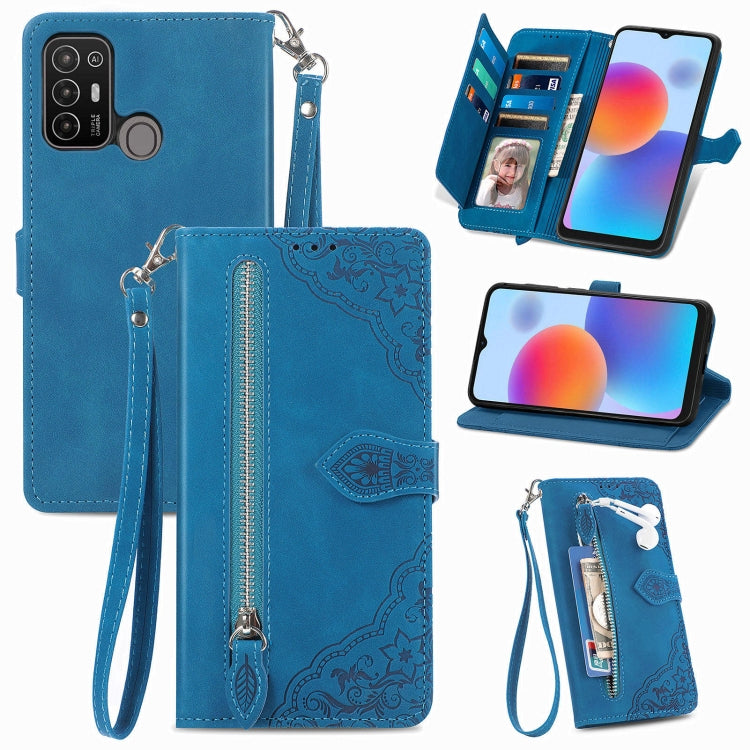 Custodia per telefono in pelle con cerniera fiore in rilievo, For ZTE Blade A52, For Samsung Galaxy A14 4G, For Samsung Galaxy A34 5G