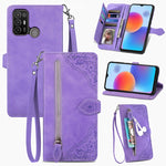 Custodia per telefono in pelle con cerniera fiore in rilievo, For ZTE Blade A52, For Samsung Galaxy A14 4G, For Samsung Galaxy A34 5G