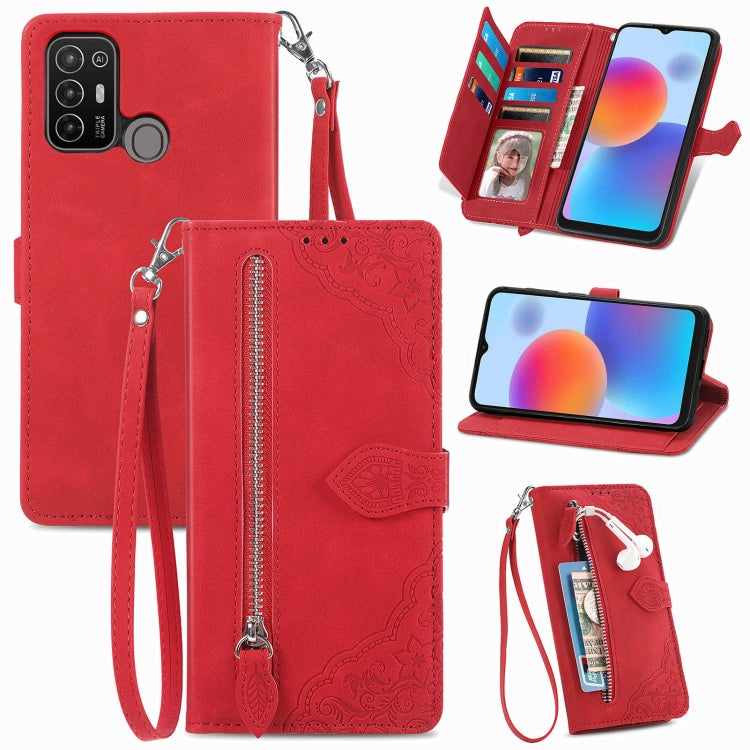 Custodia per telefono in pelle con cerniera fiore in rilievo, For ZTE Blade A52, For Samsung Galaxy A14 4G, For Samsung Galaxy A34 5G