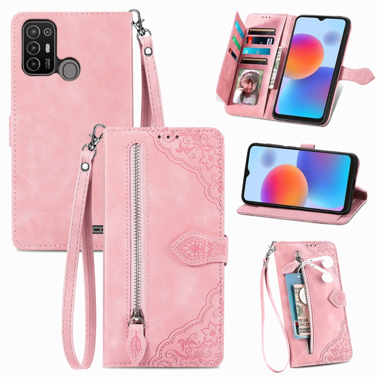Custodia per telefono in pelle con cerniera fiore in rilievo, For ZTE Blade A52, For Samsung Galaxy A14 4G, For Samsung Galaxy A34 5G