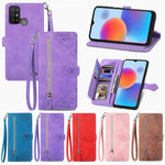 Custodia per telefono in pelle con cerniera fiore in rilievo, For ZTE Blade A52, For Samsung Galaxy A14 4G, For Samsung Galaxy A34 5G