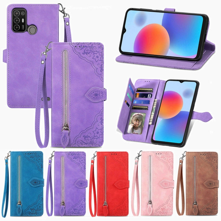 Custodia per telefono in pelle con cerniera fiore in rilievo, For ZTE Blade A52, For Samsung Galaxy A14 4G, For Samsung Galaxy A34 5G