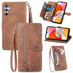 Custodia per telefono in pelle con cerniera fiore in rilievo, For ZTE Blade A52, For Samsung Galaxy A14 4G, For Samsung Galaxy A34 5G