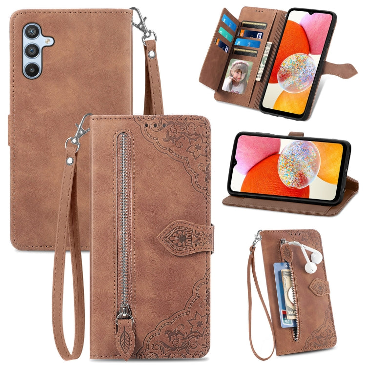 Custodia per telefono in pelle con cerniera fiore in rilievo, For ZTE Blade A52, For Samsung Galaxy A14 4G, For Samsung Galaxy A34 5G