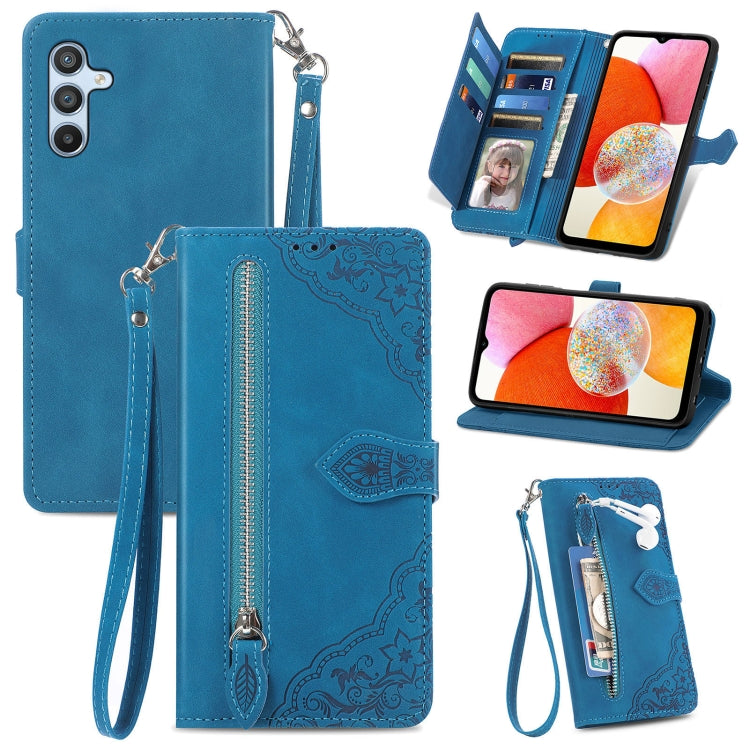 Custodia per telefono in pelle con cerniera fiore in rilievo, For ZTE Blade A52, For Samsung Galaxy A14 4G, For Samsung Galaxy A34 5G