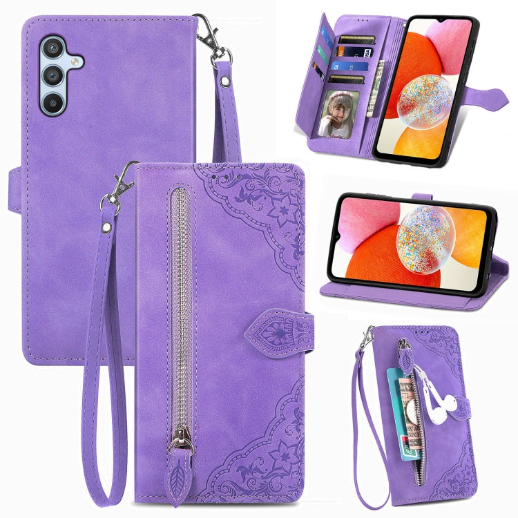 Custodia per telefono in pelle con cerniera fiore in rilievo, For ZTE Blade A52, For Samsung Galaxy A14 4G, For Samsung Galaxy A34 5G