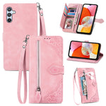 Custodia per telefono in pelle con cerniera fiore in rilievo, For ZTE Blade A52, For Samsung Galaxy A14 4G, For Samsung Galaxy A34 5G