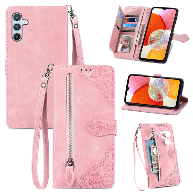 Custodia per telefono in pelle con cerniera fiore in rilievo, For ZTE Blade A52, For Samsung Galaxy A14 4G, For Samsung Galaxy A34 5G