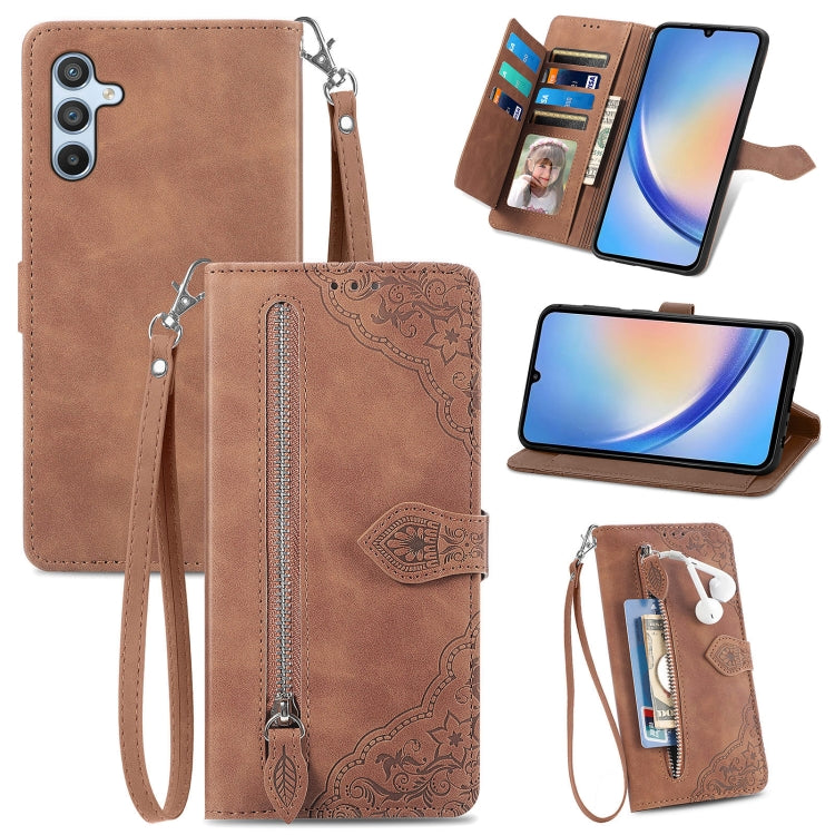 Custodia per telefono in pelle con cerniera fiore in rilievo, For ZTE Blade A52, For Samsung Galaxy A14 4G, For Samsung Galaxy A34 5G