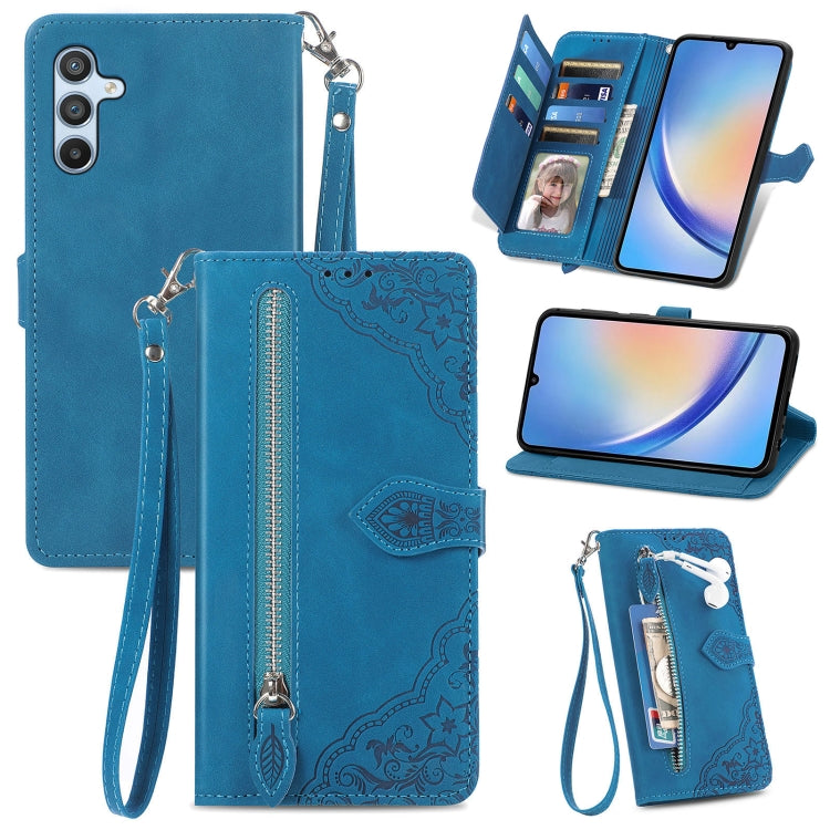 Custodia per telefono in pelle con cerniera fiore in rilievo, For ZTE Blade A52, For Samsung Galaxy A14 4G, For Samsung Galaxy A34 5G