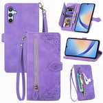 Custodia per telefono in pelle con cerniera fiore in rilievo, For ZTE Blade A52, For Samsung Galaxy A14 4G, For Samsung Galaxy A34 5G