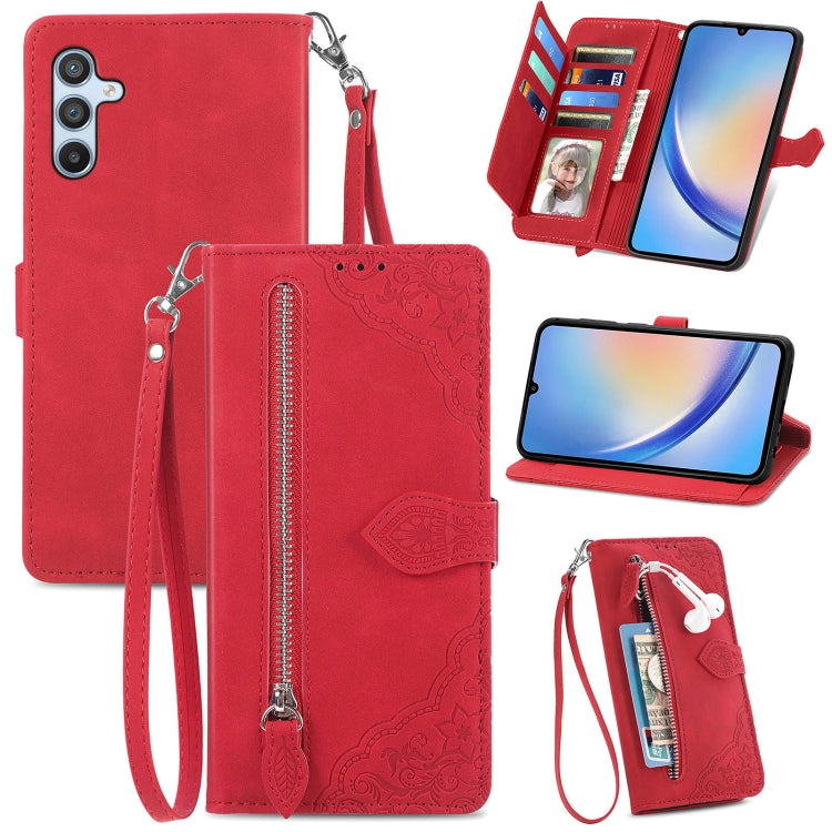 Custodia per telefono in pelle con cerniera fiore in rilievo, For ZTE Blade A52, For Samsung Galaxy A14 4G, For Samsung Galaxy A34 5G