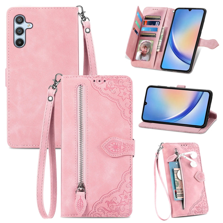 Custodia per telefono in pelle con cerniera fiore in rilievo, For ZTE Blade A52, For Samsung Galaxy A14 4G, For Samsung Galaxy A34 5G