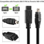 JUNSUNMAY FireWire High Speed Premium DV 800 9 pin maschio a FireWire 400 4 pin maschio IEEE 1394 cavo, 1.8m, 3m, 4.5m