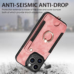 Cassa del telefono del raccoglitore della multi-carta dell'anello di retro pelle-feel, For iPhone 14, For iPhone 14 Pro, For iPhone 14 Plus, For iPhone 14 Pro Max