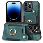 Cassa del telefono del raccoglitore della multi-carta dell'anello di retro pelle-feel, For iPhone 14, For iPhone 14 Pro, For iPhone 14 Plus, For iPhone 14 Pro Max