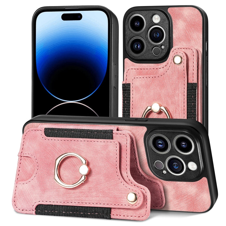 Cassa del telefono del raccoglitore della multi-carta dell'anello di retro pelle-feel, For iPhone 14, For iPhone 14 Pro, For iPhone 14 Plus, For iPhone 14 Pro Max