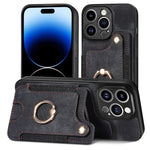 Cassa del telefono del raccoglitore della multi-carta dell'anello di retro pelle-feel, For iPhone 14, For iPhone 14 Pro, For iPhone 14 Plus, For iPhone 14 Pro Max