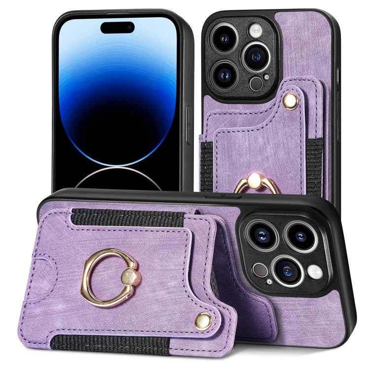 Cassa del telefono del raccoglitore della multi-carta dell'anello di retro pelle-feel, For iPhone 14, For iPhone 14 Pro, For iPhone 14 Plus, For iPhone 14 Pro Max