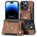 Cassa del telefono del raccoglitore della multi-carta dell'anello di retro pelle-feel, For iPhone 14, For iPhone 14 Pro, For iPhone 14 Plus, For iPhone 14 Pro Max
