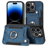 Cassa del telefono del raccoglitore della multi-carta dell'anello di retro pelle-feel, For iPhone 14, For iPhone 14 Pro, For iPhone 14 Plus, For iPhone 14 Pro Max